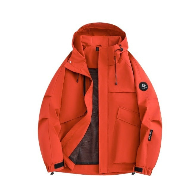 Functional waterproof jacket for men with adjustable hood and numerous pockets Lune London
