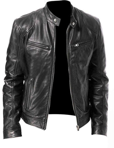 Men's vegan leather blazer with stand-up collar