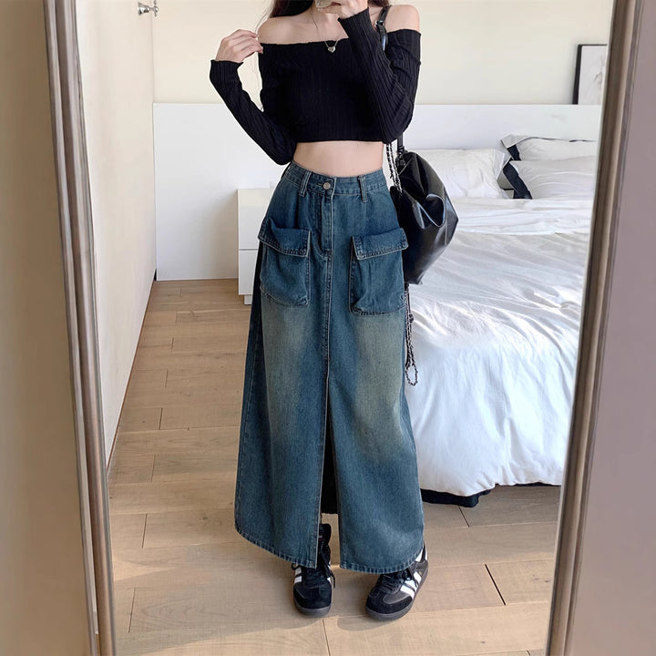 Jupe en denim longue pour femme avec poches généreuses Chic & Stil