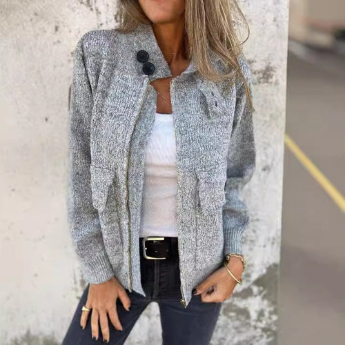 Women's soft cardigan with thermal insulating collar and patch pockets Lune London