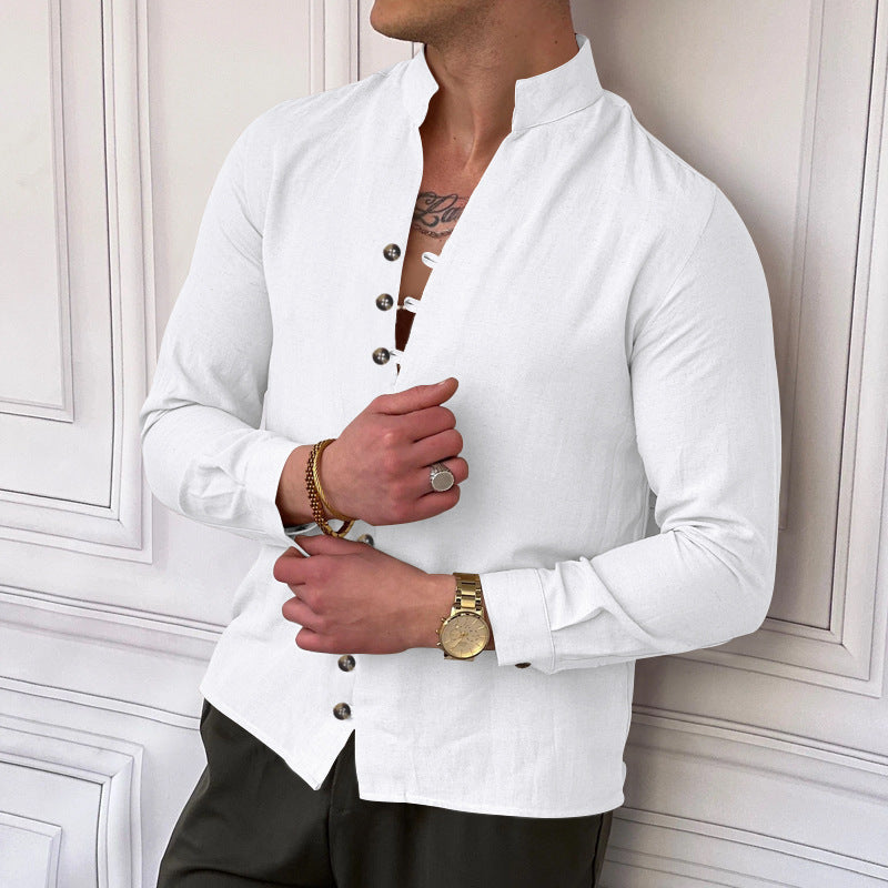 Men's long sleeve shirt with high collar and fashionable button details Lune London