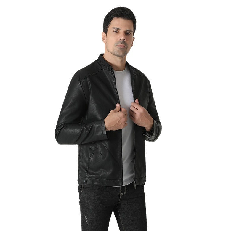 Trendy synthetic leather jacket for men with elastic collar Lune London