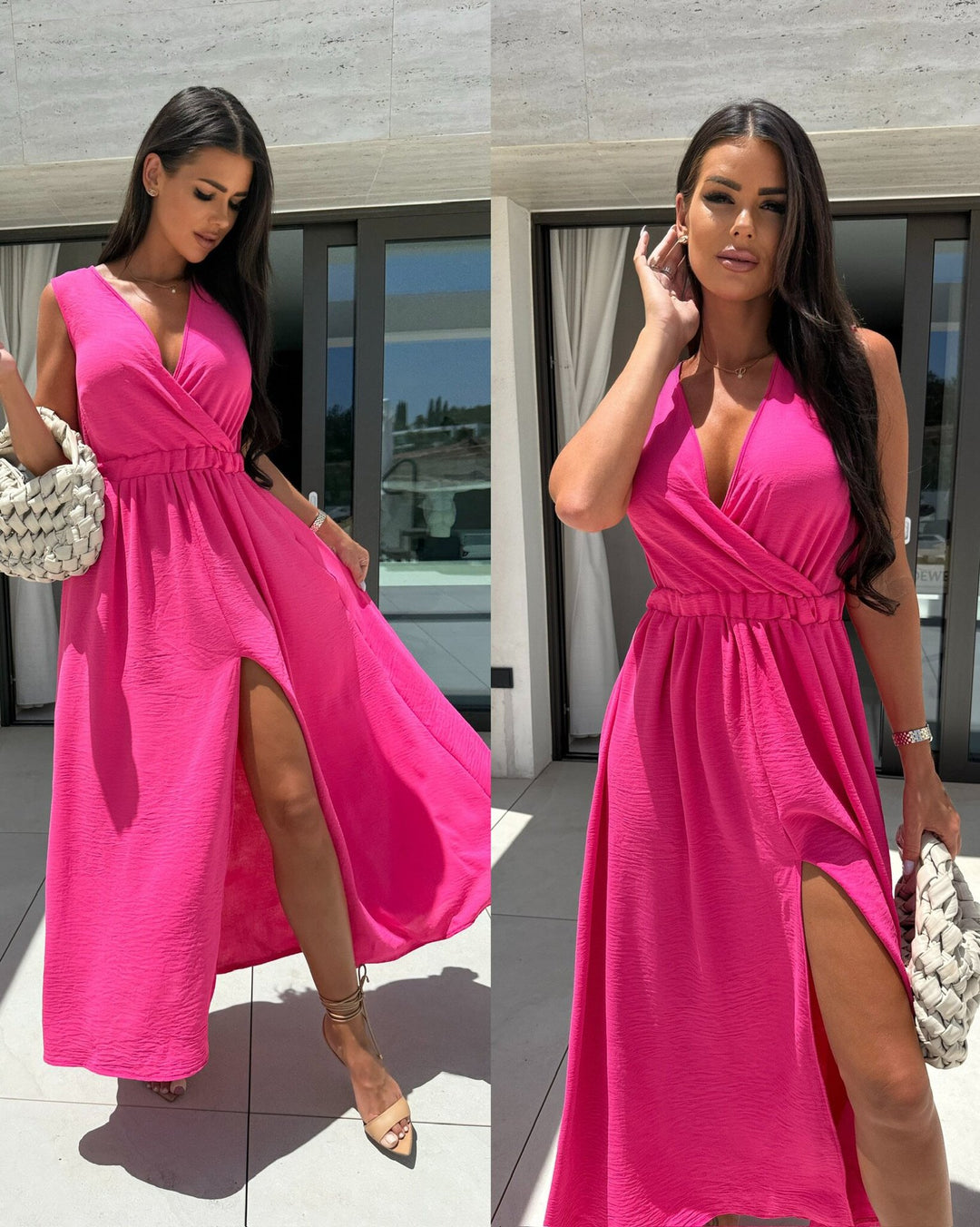 Fluid maxi dress for women with high slit Lune London