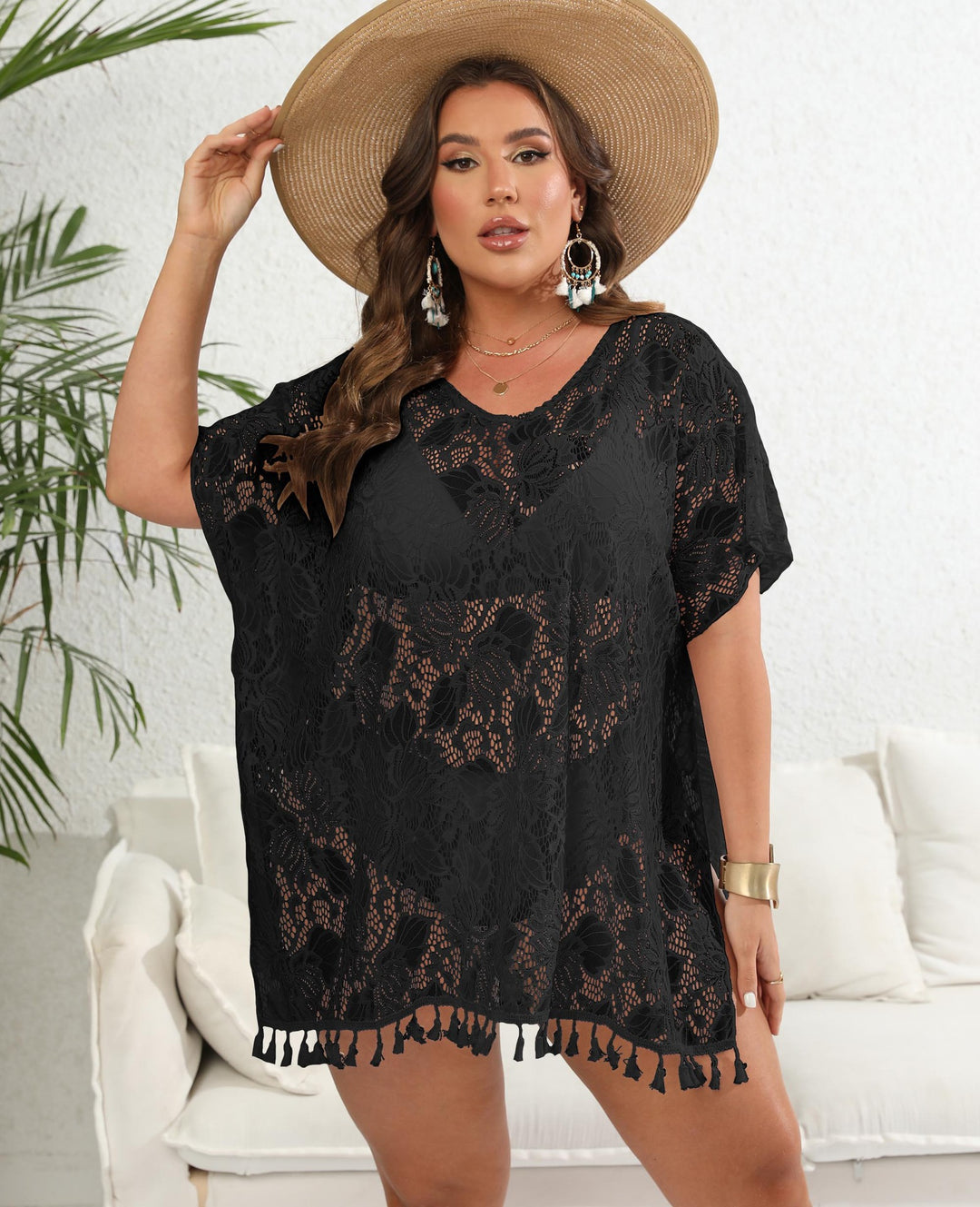 Ladies Elegant Translucent Lace Cover-Up Chic Tunic Style