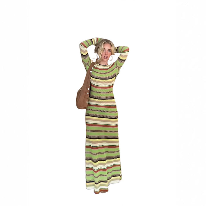 Maxi dress for women with a unique striped pattern and wide sleeves Lune London