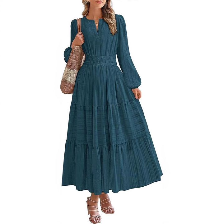 Maxi dress for women with elegant sleeves and refined elastic at the waist Lune London