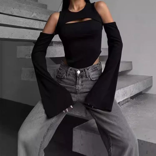 Long sleeve t-shirt for women with an innovative cut-out design and fitted sleeves Lune London