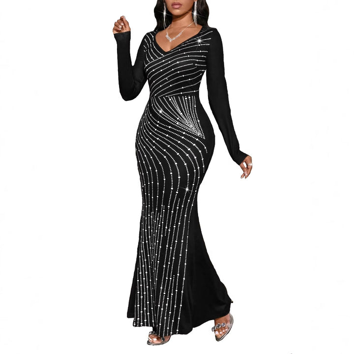 Lune London Long Sleeve Crystal Evening Dress for Women