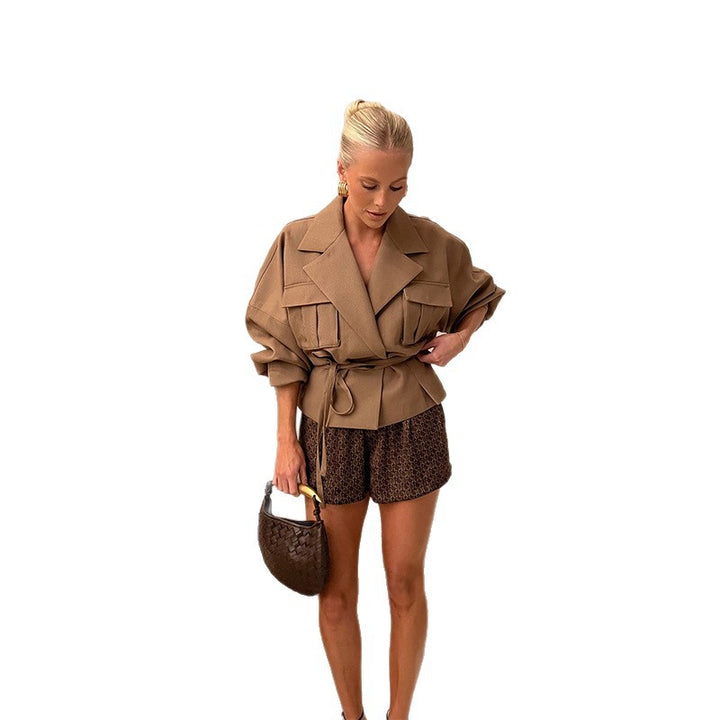 Designer women's blazer jacket with tie belt Lune London