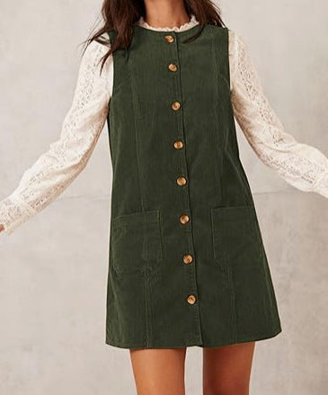 Robe en velours côtelé mi-longue pour femmes avec poches Chic & Stil