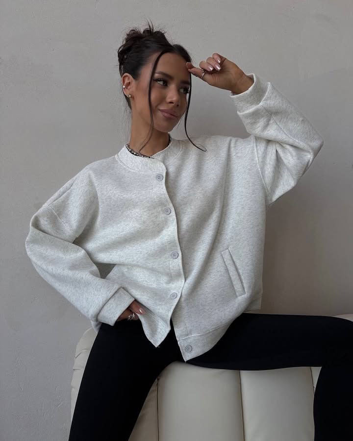 Women's Casual Sweat Jacket with Button Closure and Relaxed Fit Lune London