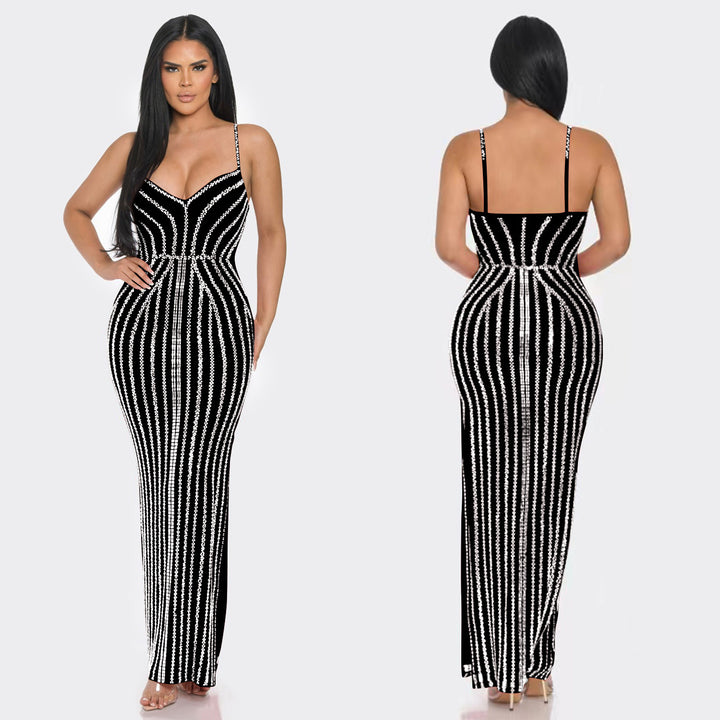 Ladies Elegant Chic Striped Maxi Dress