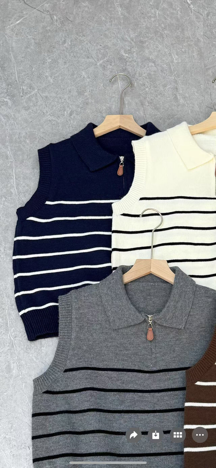 Pull en tricot pour femmes avec fermeture éclair et motif rayé Chic & Stil