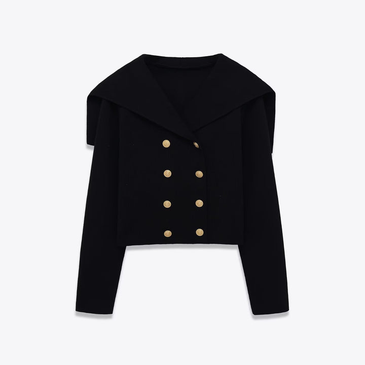 Cropped jacket for women with large lapels and gold buttons Lune London
