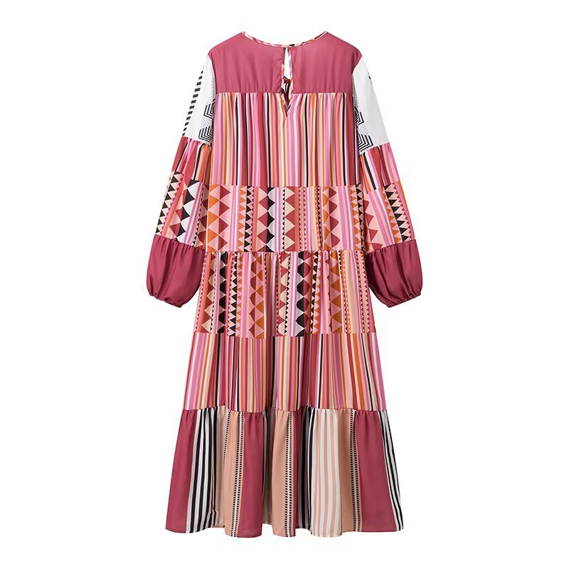 Maxi dress for women with colorful graphic pattern and voluminous sleeves Lune London