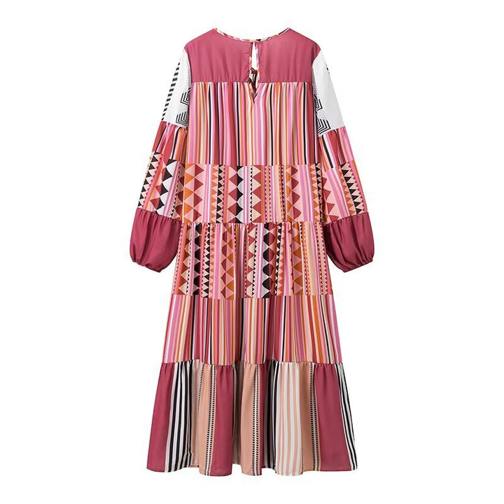 Maxi dress for women with colorful graphic pattern and voluminous sleeves Lune London