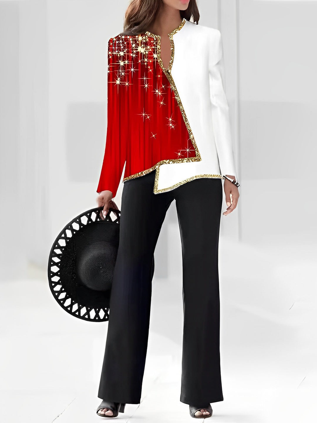 Ladies Elegant Statement Jacket with Asymmetrical Cut and Glittering Details Lune London