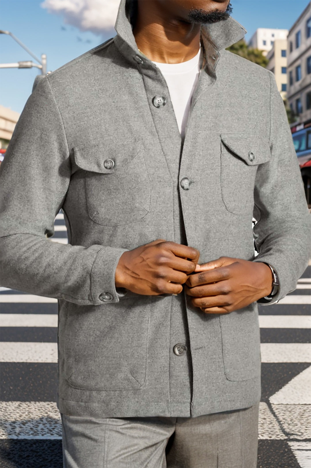 Functional jacket for men with a high collar and practical pockets Lune London