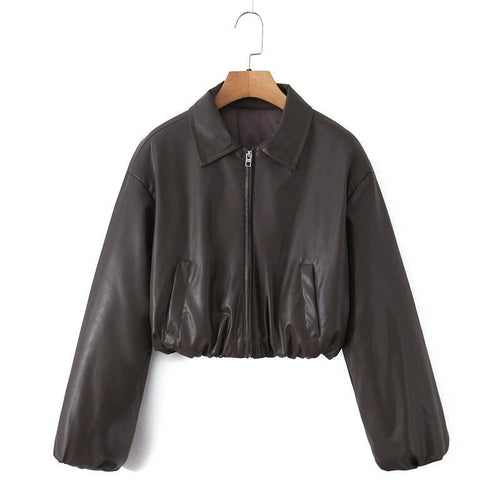 Cropped faux leather women's jacket with practical pockets and elastic waistband Lune London