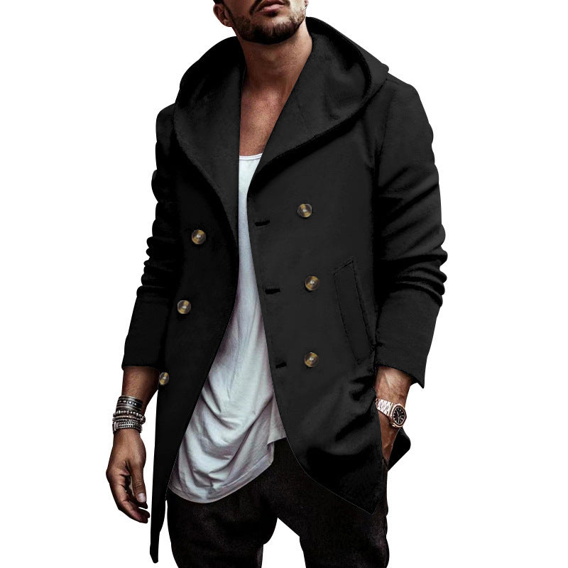 Fashionable men's hooded coat with double-breasted buttons and high-quality details Lune London
