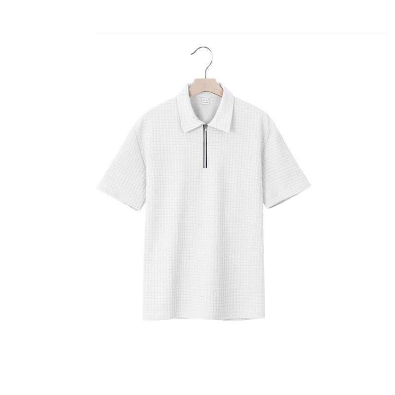Short sleeve men's polo with modern zipper closure and structured design Lune London