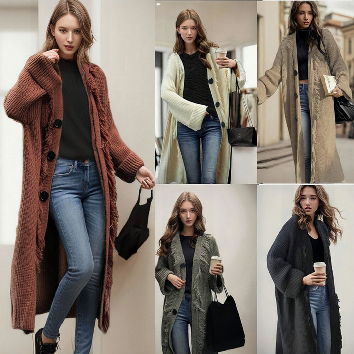 Ladies chunky knit cardigan with fringes Lune London