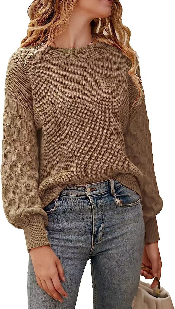 Knitted sweater for women with structured ruffle sleeves and a round neck Lune London