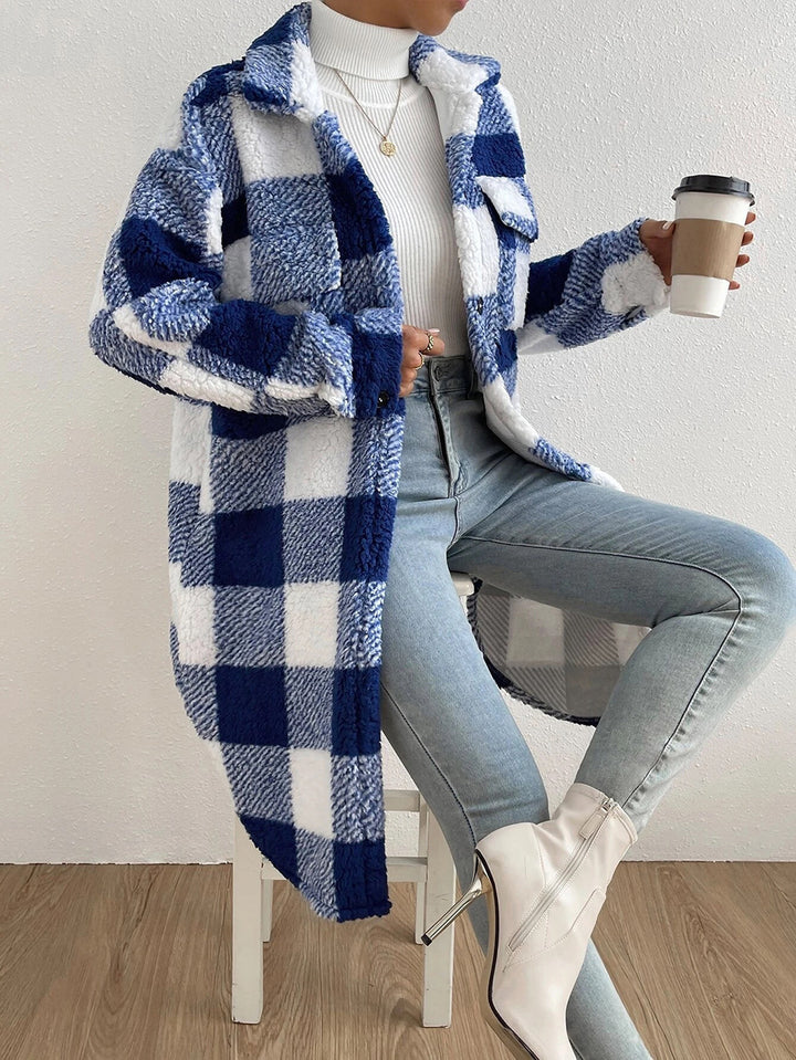 Ladies Cozy Checked Coat Lune London