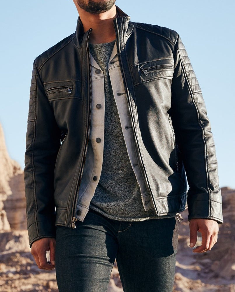 Stylish biker jacket for men with structured seams Lune London