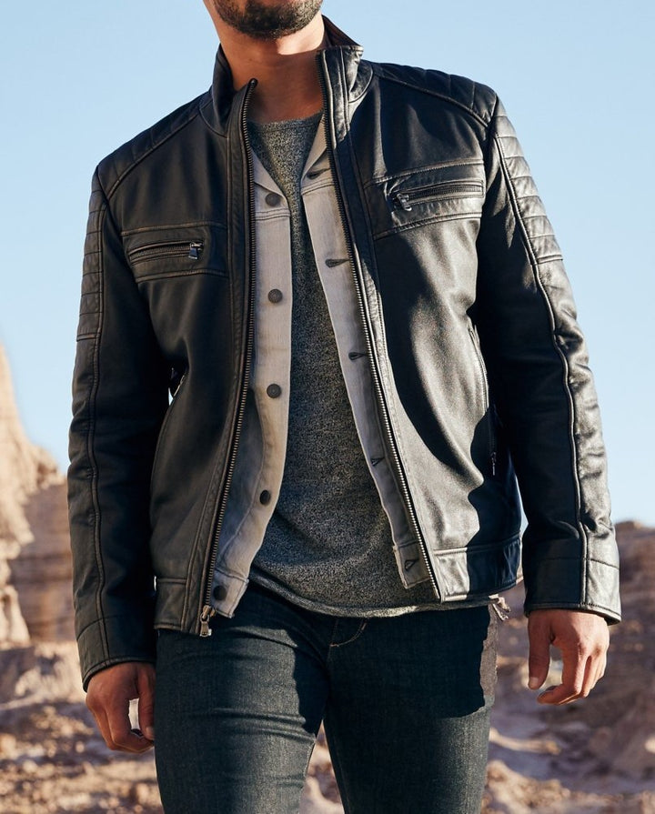 Stylish biker jacket for men with structured seams Lune London