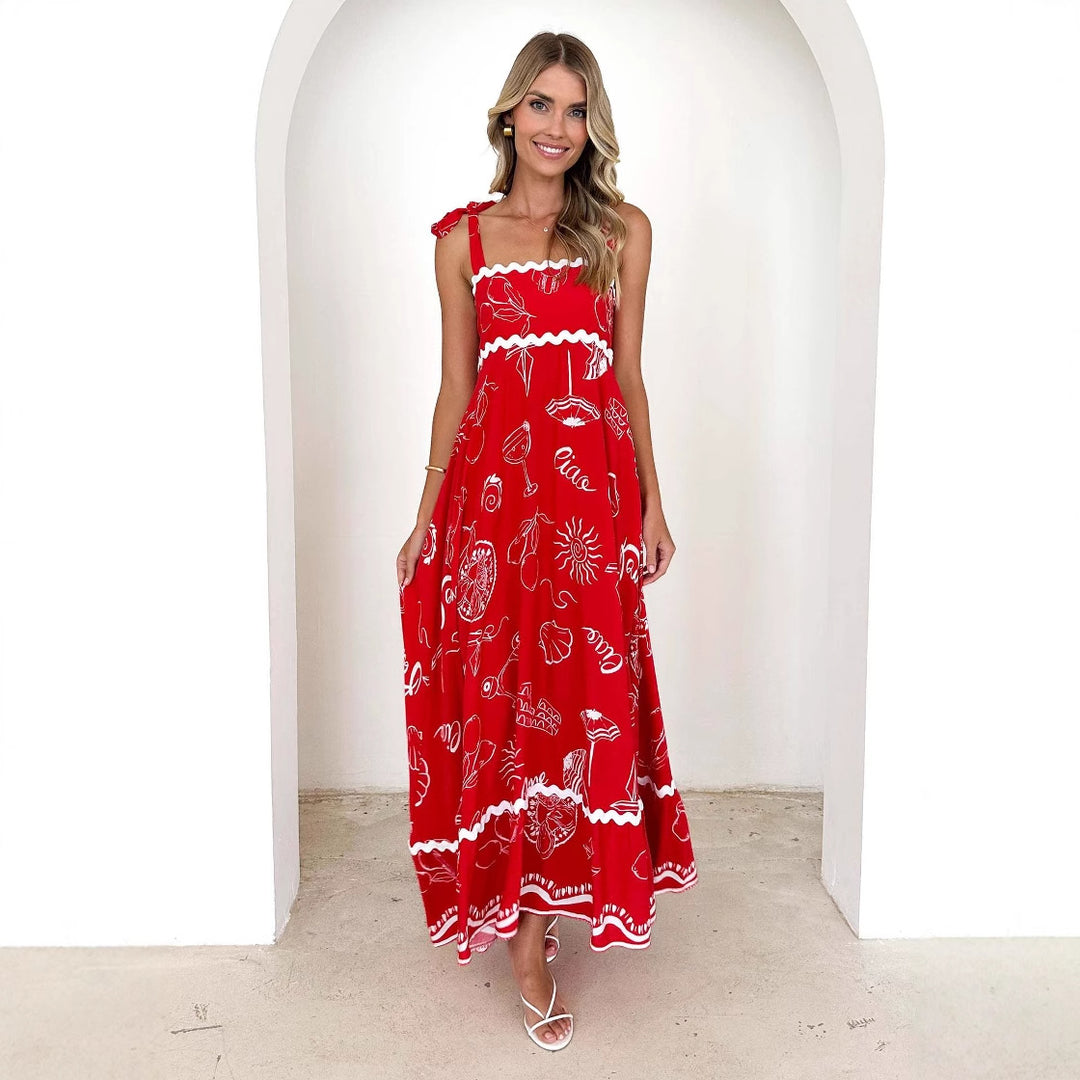 Maxi dress for women with a playful strap design and a chic & stylish print
