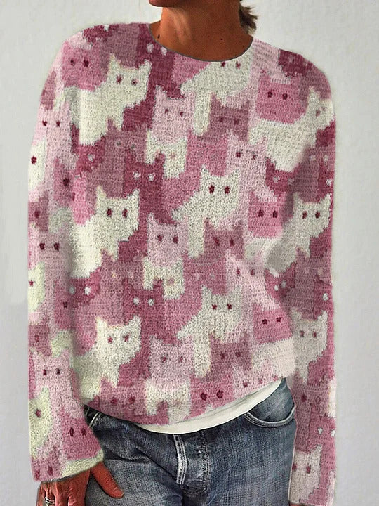 Pull en tricot pour femmes avec un motif de chat ludique Chic & Stil