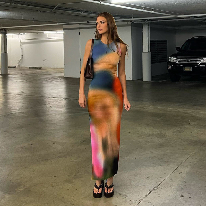 Women Maxi Bodycon Dress Abstract Print Lune London