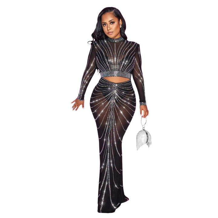 Chic and elegant evening dress for women adorned with crystals