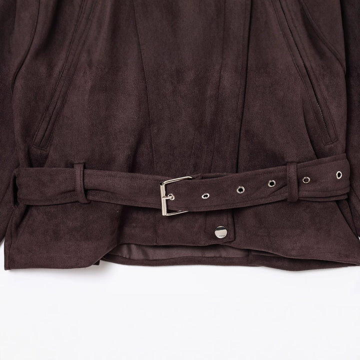 Elegant suede jacket for women with functional zips and a belt at the waist Lune London