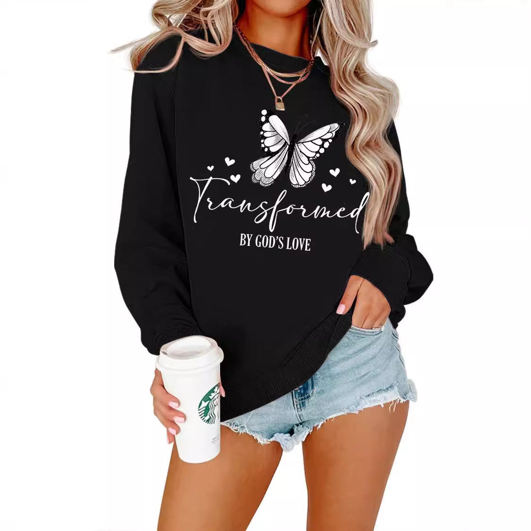 Sweatshirt pour femmes avec motif de papillon artistique et slogan inspirant Chic & Stil