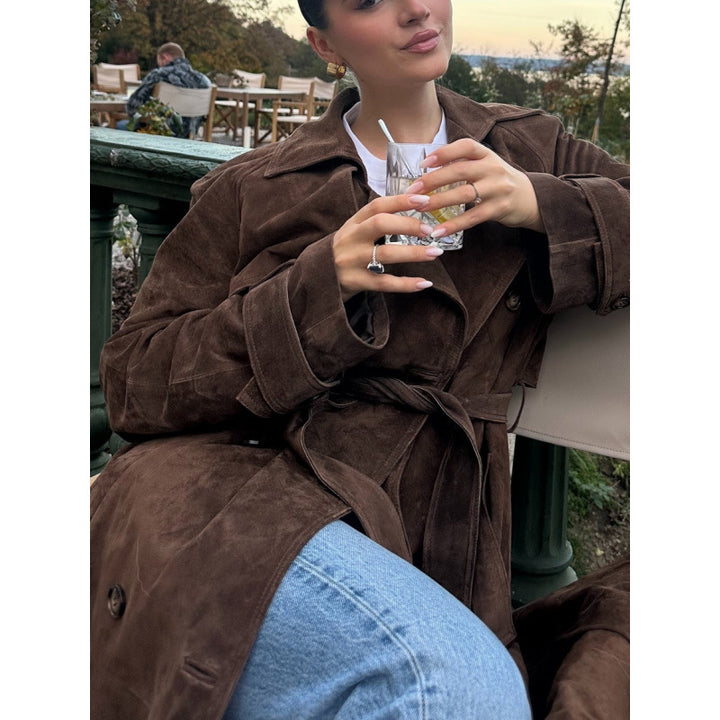 Elegant long coat for women in high-quality suede Lune London