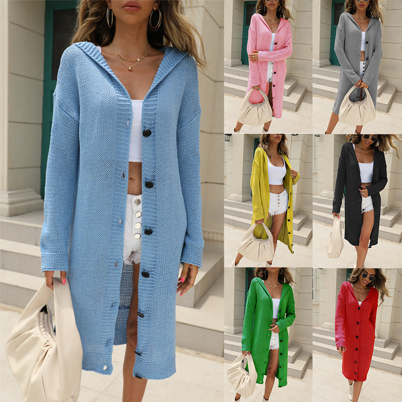 Lady Large Knit Hoodie with Elegant Button Details Lune London