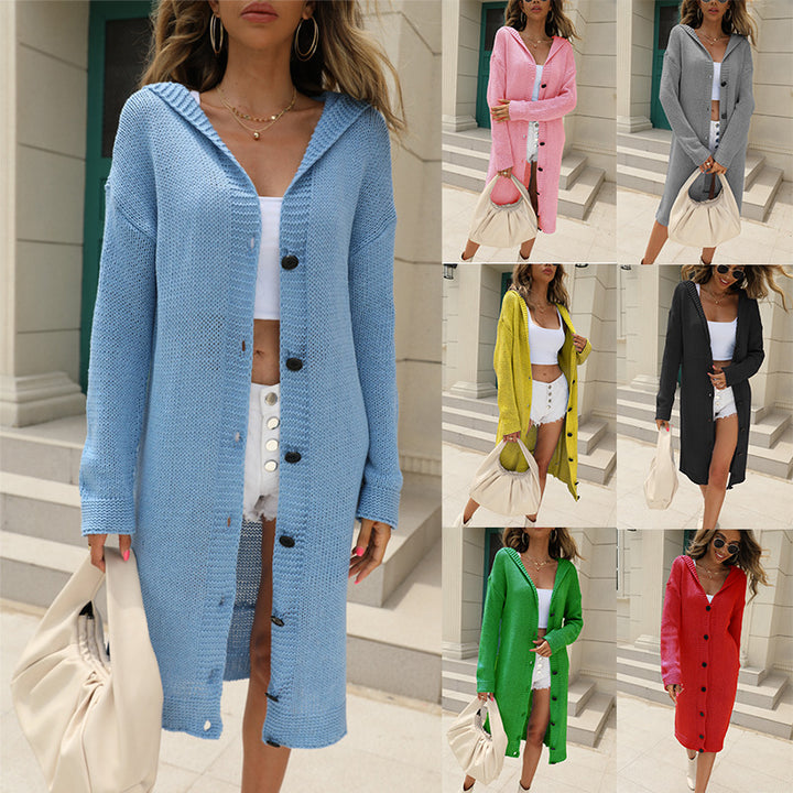 Lady Large Knit Hoodie with Elegant Button Details Lune London