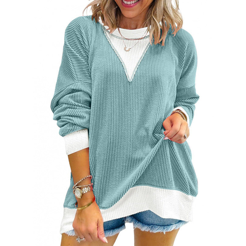 Casual sweater for women in structured material with V-neck Lune London
