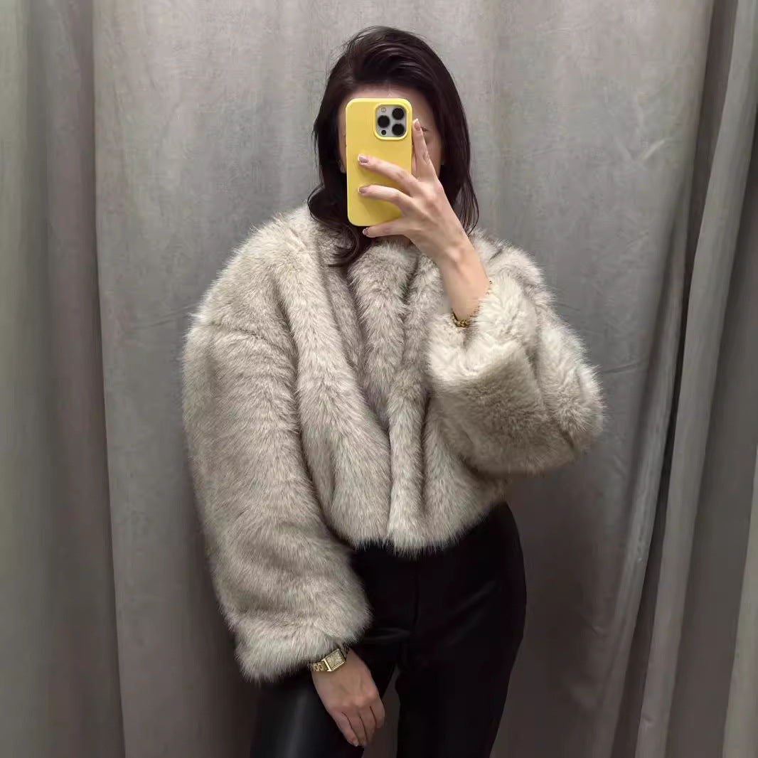 Ladies Cozy Elegant Faux Fur Crop Jacket Lune London