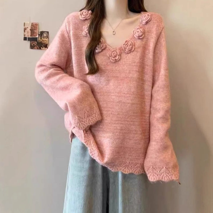 Pull en maille large pour femme avec applications florales Chic & Stil