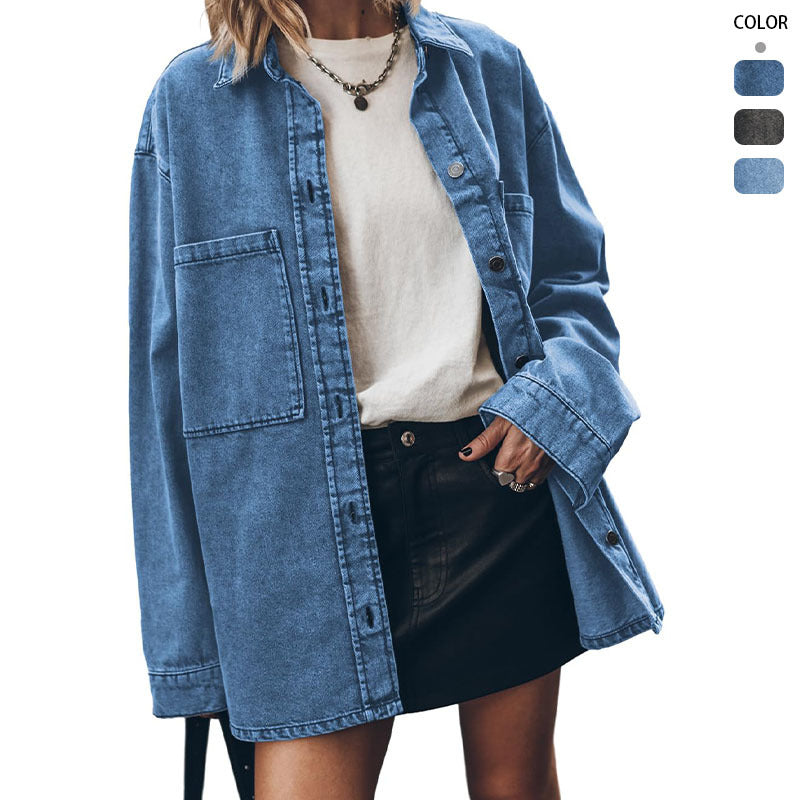 Oversized denim shirt for women with practical pockets Chic & Stil