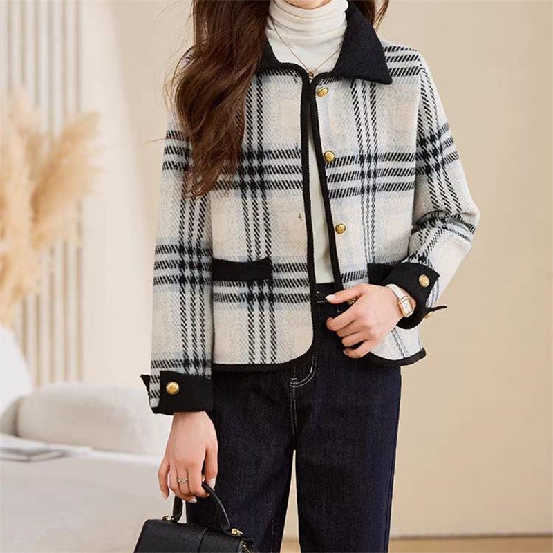 Plaid blazer jacket for women with removable pockets and button details Lune London