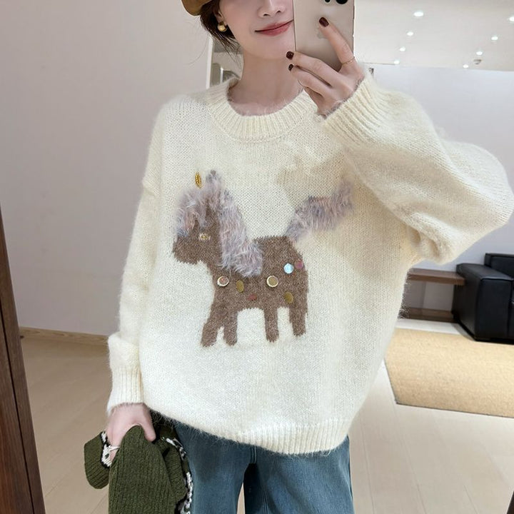 Pull femme confortable avec appliqué d'animal créatif Chic & Stil