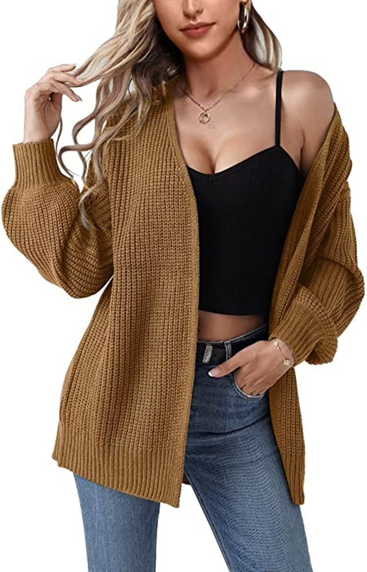 Ladies Large Sweater Cardigan with Open Pleats and Chic Relaxed Fit and Style