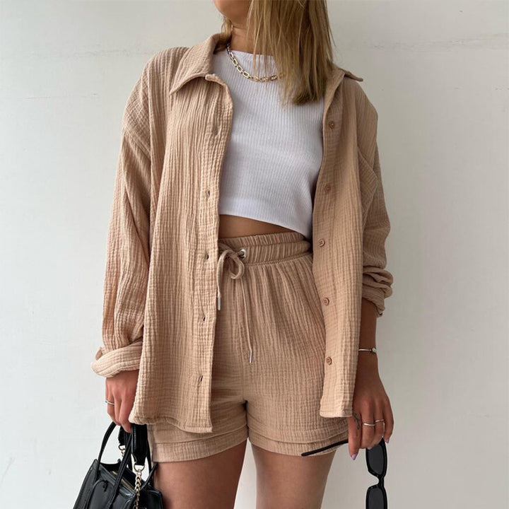 Casual set for women with short sleeves in breathable material with elastic waist Lune London