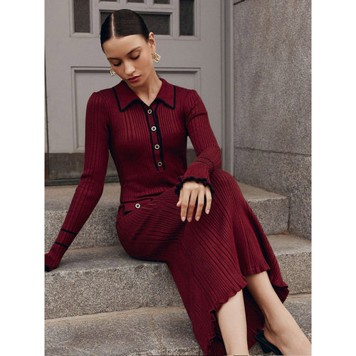 Elegant knitted dress for women with collar and button details Lune London