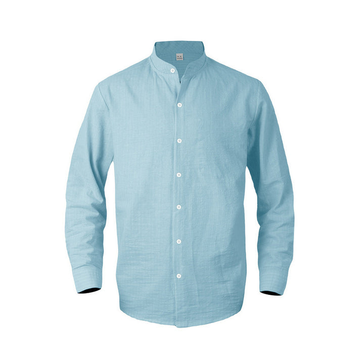 Long-sleeve shirt for men with modern high collar and fine striped pattern Lune London
