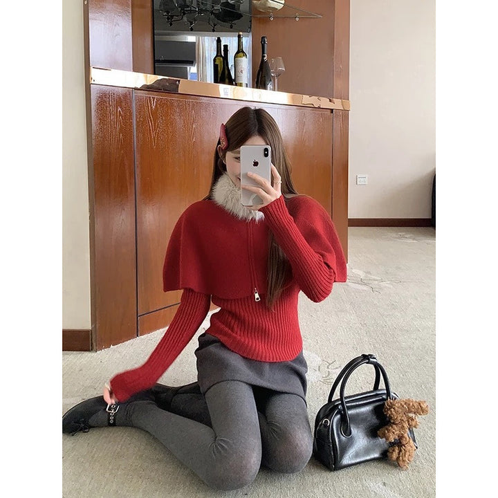 Drapé en tricot pour dames avec col en fourrure amovible Chic & Stil